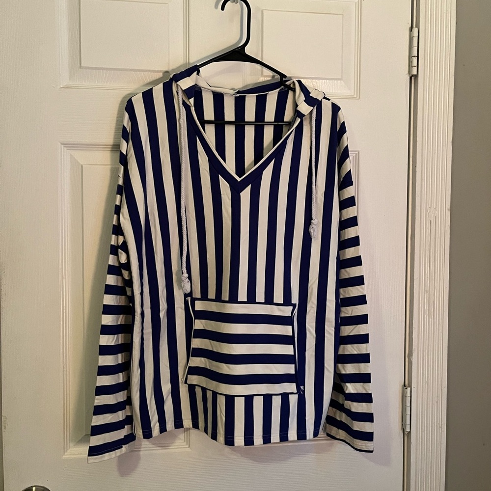 Striped Navy and White Women's Hoodie